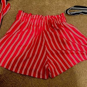 red flowy shorts with white stripes, size small, shein